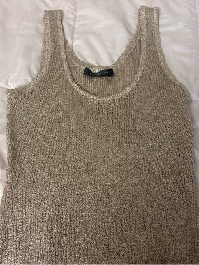 White Fox Boutique Metallic Beige Knit Tank Top